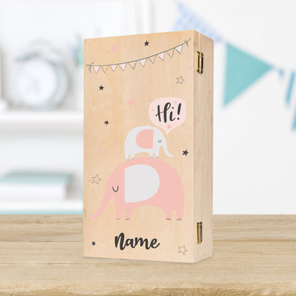 Bedruckte Holzkiste für Kinder - im Elefanten Design