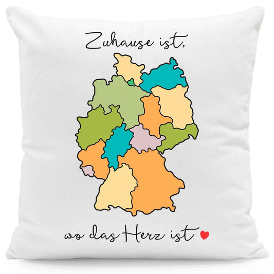 Bedrucktes Kissen mit Spruch Zuhause ist, wo das Herz ist