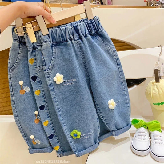 Ambroidered Flower Girl Jeans Baby Boy Kids Jeans Girl Pants Daduhey - Meloni2