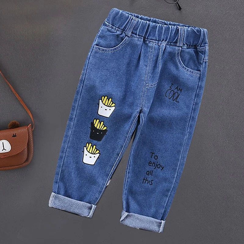 Spring Autumn Children Jeans  Boys Cotton Print Splice Stretch Denim - Meloni2