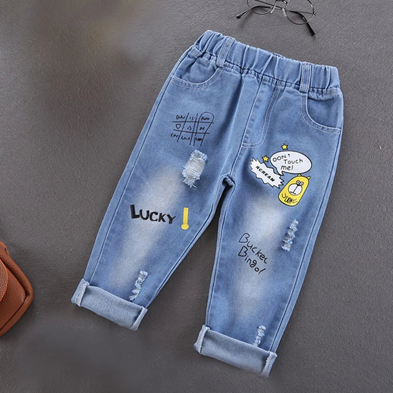 Spring Autumn Children Jeans  Boys Cotton Print Splice Stretch Denim - Meloni2