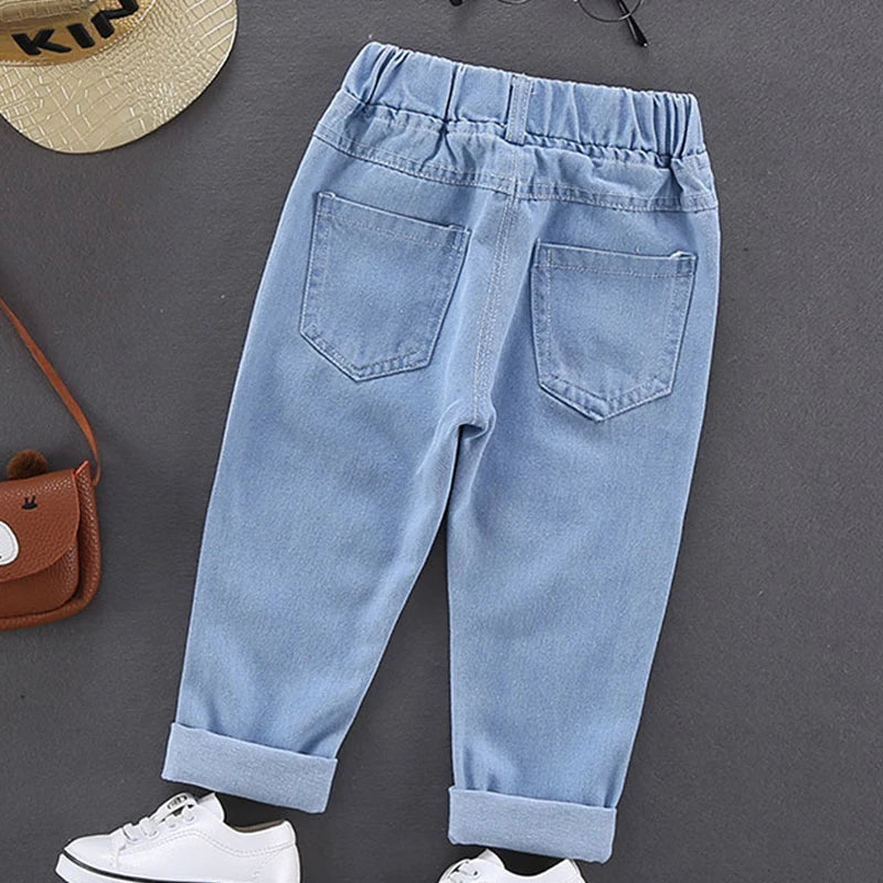 Spring Autumn Children Jeans  Boys Cotton Print Splice Stretch Denim - Meloni2