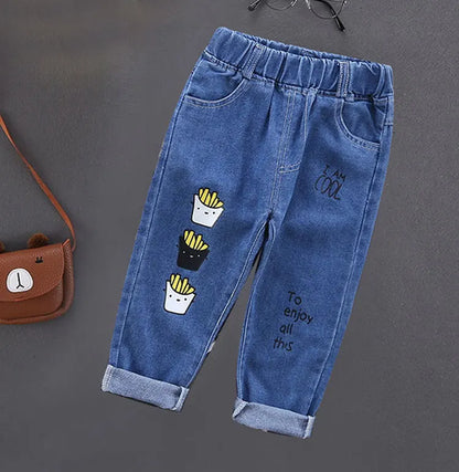 Spring Autumn Children Jeans  Boys Cotton Print Splice Stretch Denim - Meloni2
