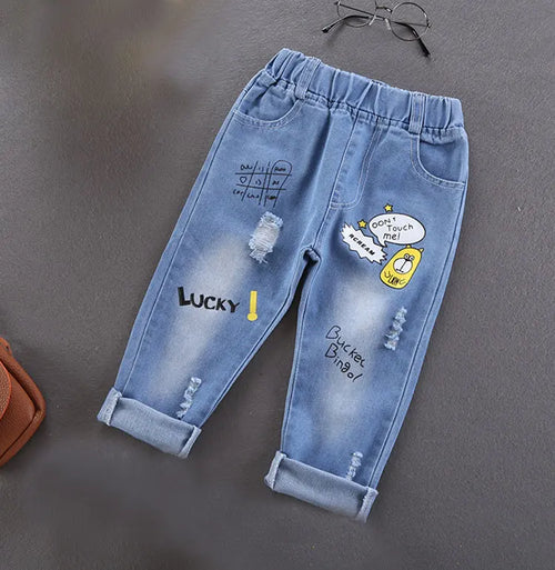 Spring Autumn Children Jeans  Boys Cotton Print Splice Stretch Denim - Meloni2