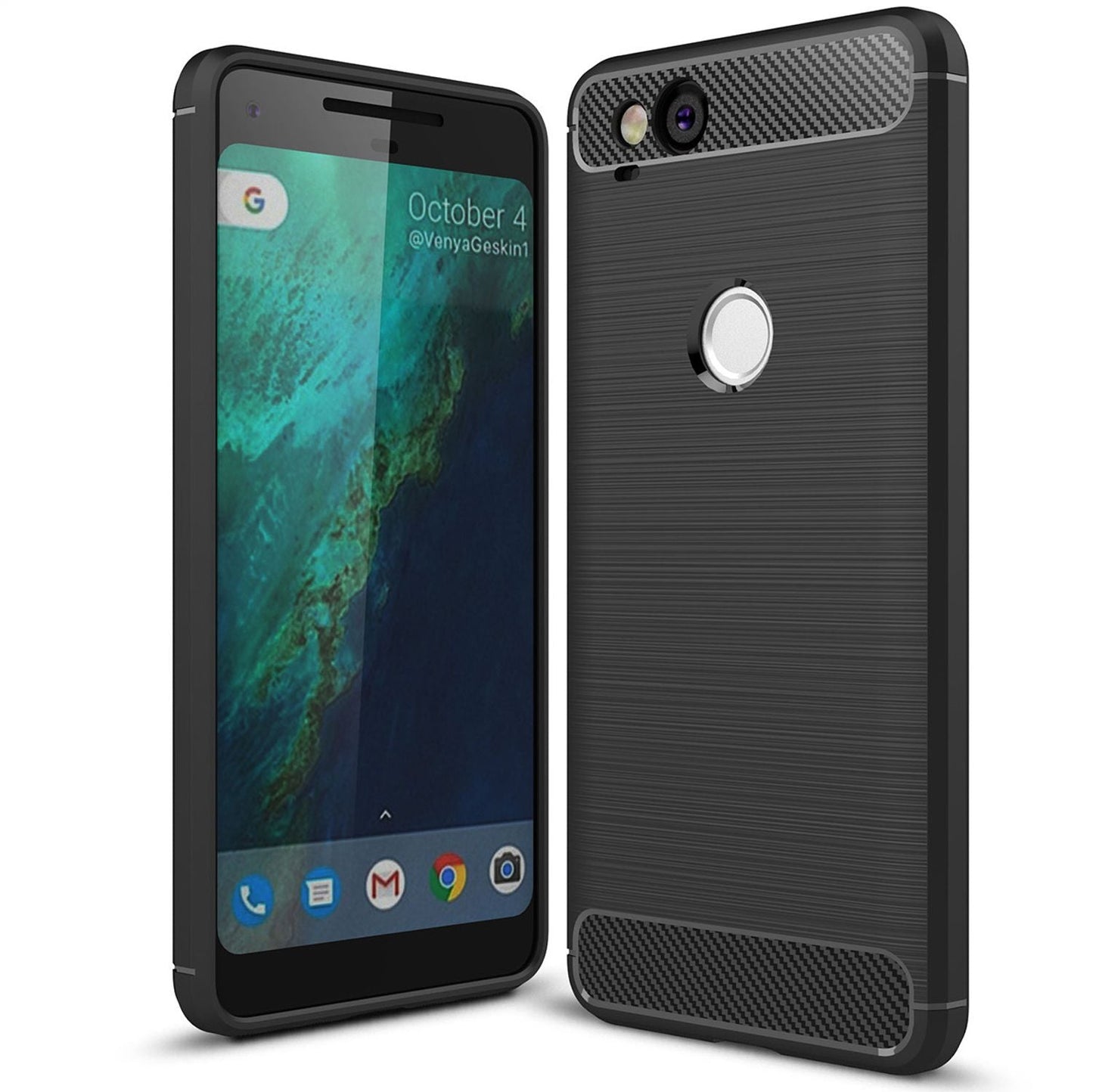 NALIA Silikonhülle für Google Pixel 2 – Rutschfest & Matt – VORTEX (Gebürstete Optik & Carbon Design) – Marke aus Berlin