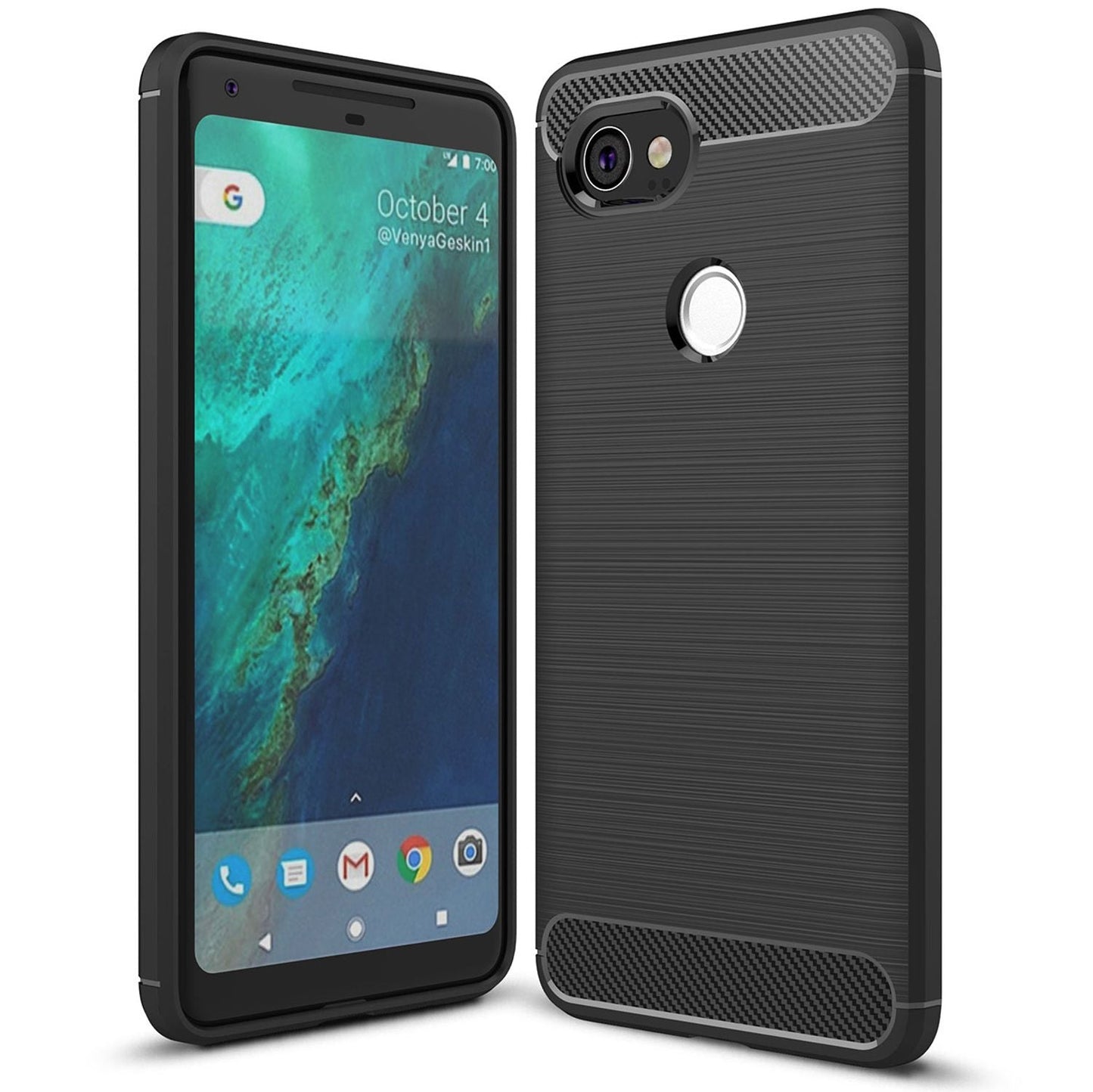 NALIA Silikonhülle für Google Pixel 2 XL – Rutschfest & Matt – VORTEX (Gebürstete Optik & Carbon Design) – Marke aus Berlin