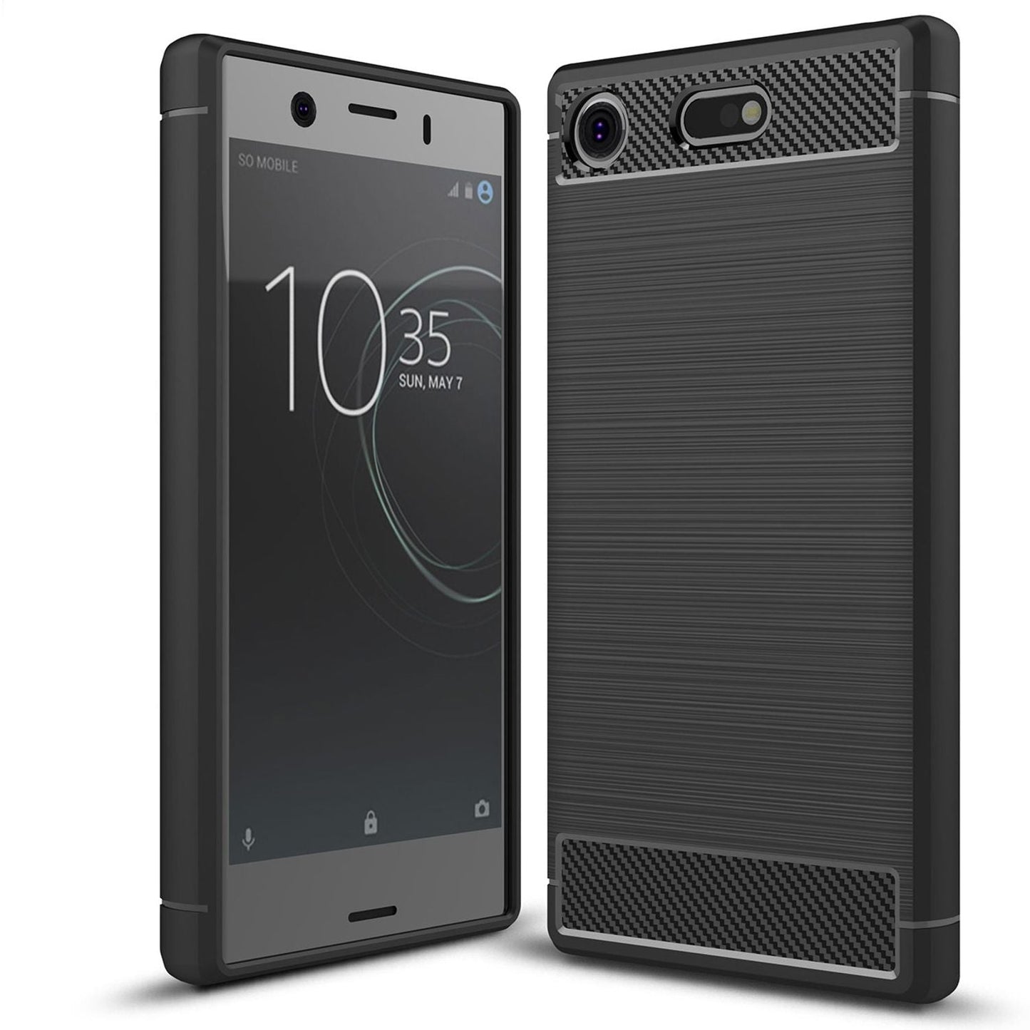 NALIA Silikonhülle für Sony Xperia XZ1 Compact – Rutschfest & Matt – VORTEX (Gebürstete Optik & Carbon Design) – Marke aus Berlin