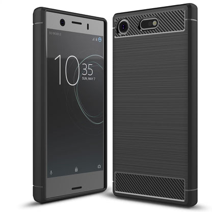 NALIA Silikonhülle für Sony Xperia XZ1 Compact – Rutschfest & Matt – VORTEX (Gebürstete Optik & Carbon Design) – Marke aus Berlin