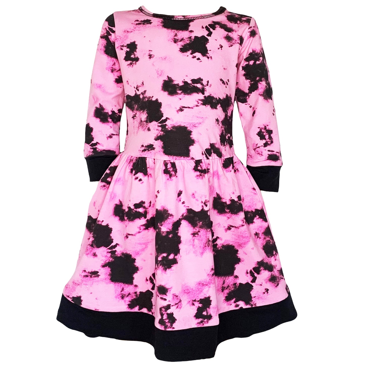 Mädchen Kleid Rosa Schwarz Weiß Langarm Baumwolle - Meloni2