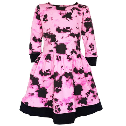 Mädchen Kleid Rosa Schwarz Weiß Langarm Baumwolle - Meloni2