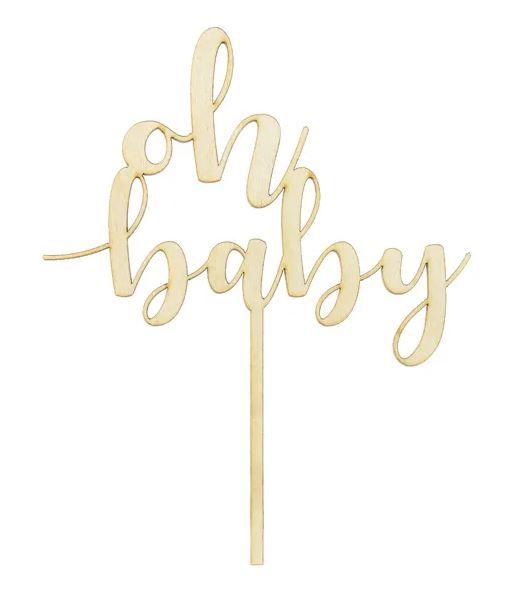 Cake Topper "oh baby", Holz, 17cm | Kuchentopper Babyparty