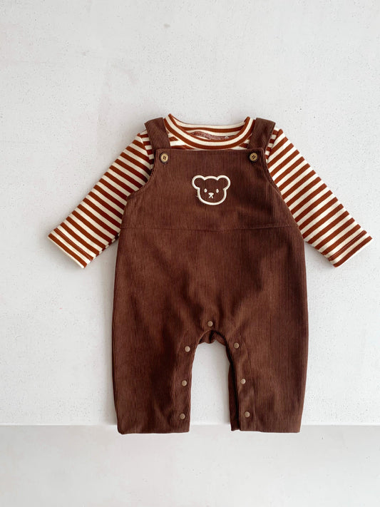 Infant Baby Bear Head Corduroy Combo Overalls In Sets - Meloni2