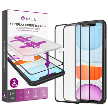 NALIA (2x) Glas & Applikator kompatibel mit iPhone 11 Pro Max/ Xs Max, 9H Full-Screen Schutzglas mit Schablone für einfache Installation, Handy Displayschutz Tempered Glass - Transparent (schwarz)