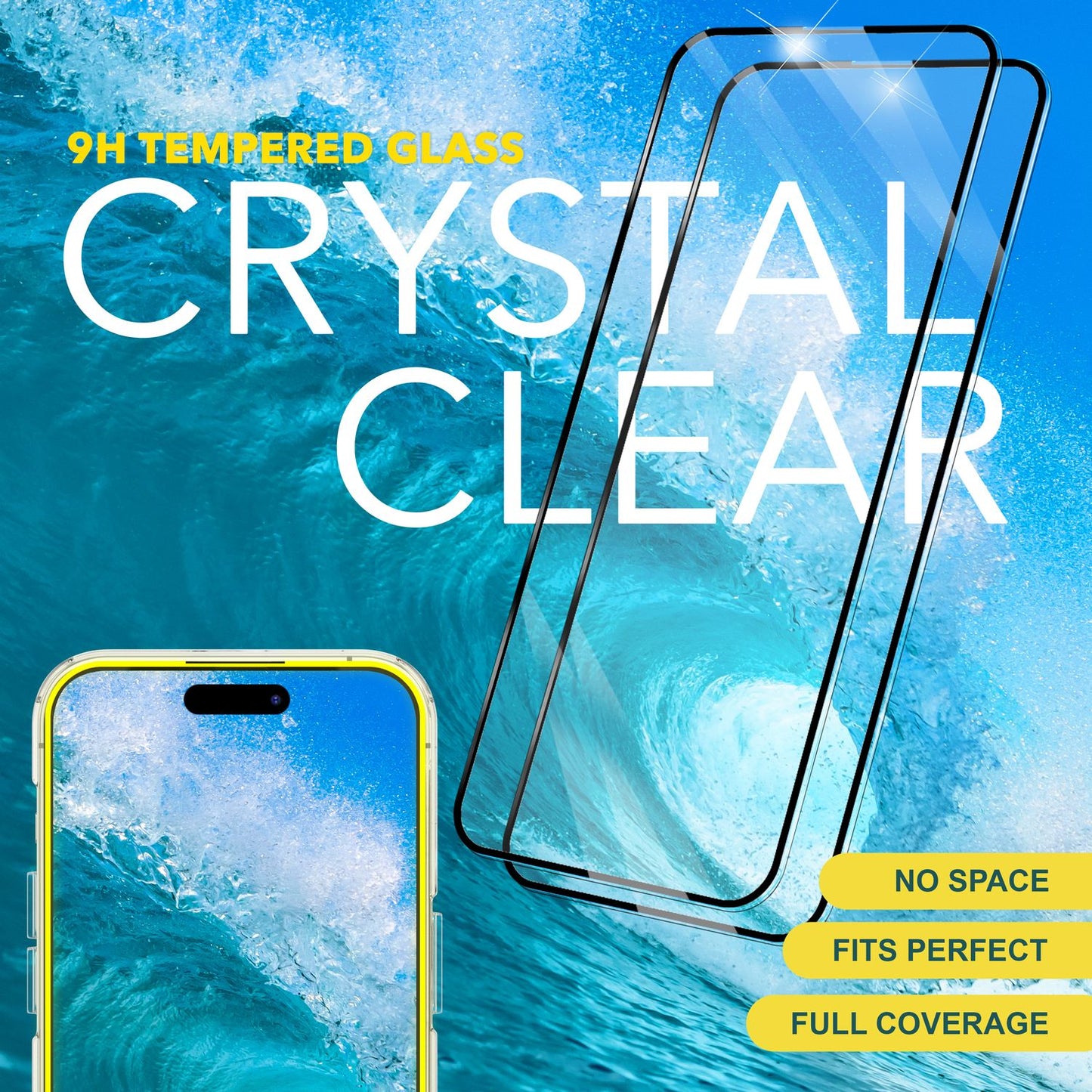 NALIA 2x Schutzglas & 1x Schablone - Set kompatibel mit iPhone 15 Glas, 9H Full-Screen Glasfolie [Case-Friendly] mit Applikator, einfache Installation, Transparenter Displayschutz mit schwarzem Rand