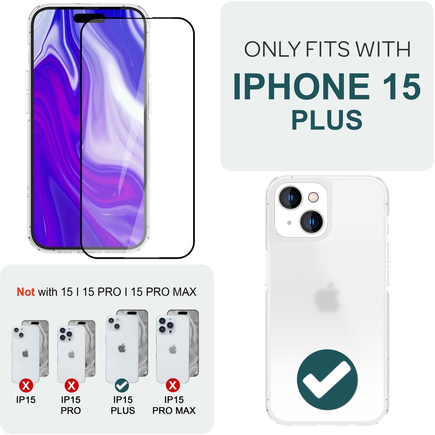 NALIA 2x Schutzglas & 1x Schablone - Set kompatibel mit iPhone 15 Plus Glas, 9H Full-Screen Glasfolie [Case-Friendly], Applikator einfache Installation, Transparenter Displayschutz mit schwarzem Rand