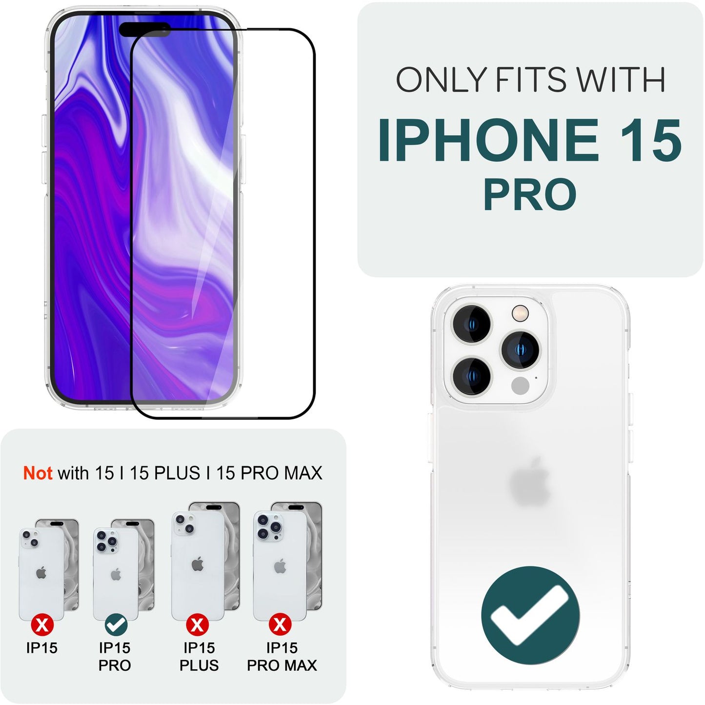 NALIA 2x Schutzglas & 1x Schablone - Set kompatibel mit iPhone 15 Pro Glas, 9H Full-Screen Glasfolie [Case-Friendly], Applikator, einfache Installation, Transparenter Displayschutz mit schwarzem Rand