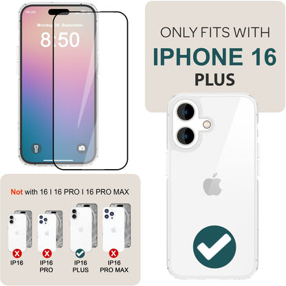 NALIA Set [3-in-1] 2x Schutzglas & 1x Rahmen kompatibel mit iPhone 16 Plus Glas, Klar Panzer-Glas 9H Full Screen-Protector Gehärtete Glasfolie Display-Schutz & Zubehör für Einfache Installation