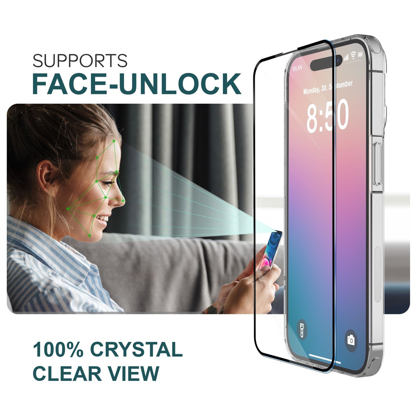 NALIA Set [3-in-1] 2x Schutzglas & 1x Rahmen kompatibel mit iPhone 16 Pro Glas, Klar Panzer-Glas 9H Full Screen-Protector Gehärtete Glasfolie Display-Schutz & Zubehör für Einfache Installation