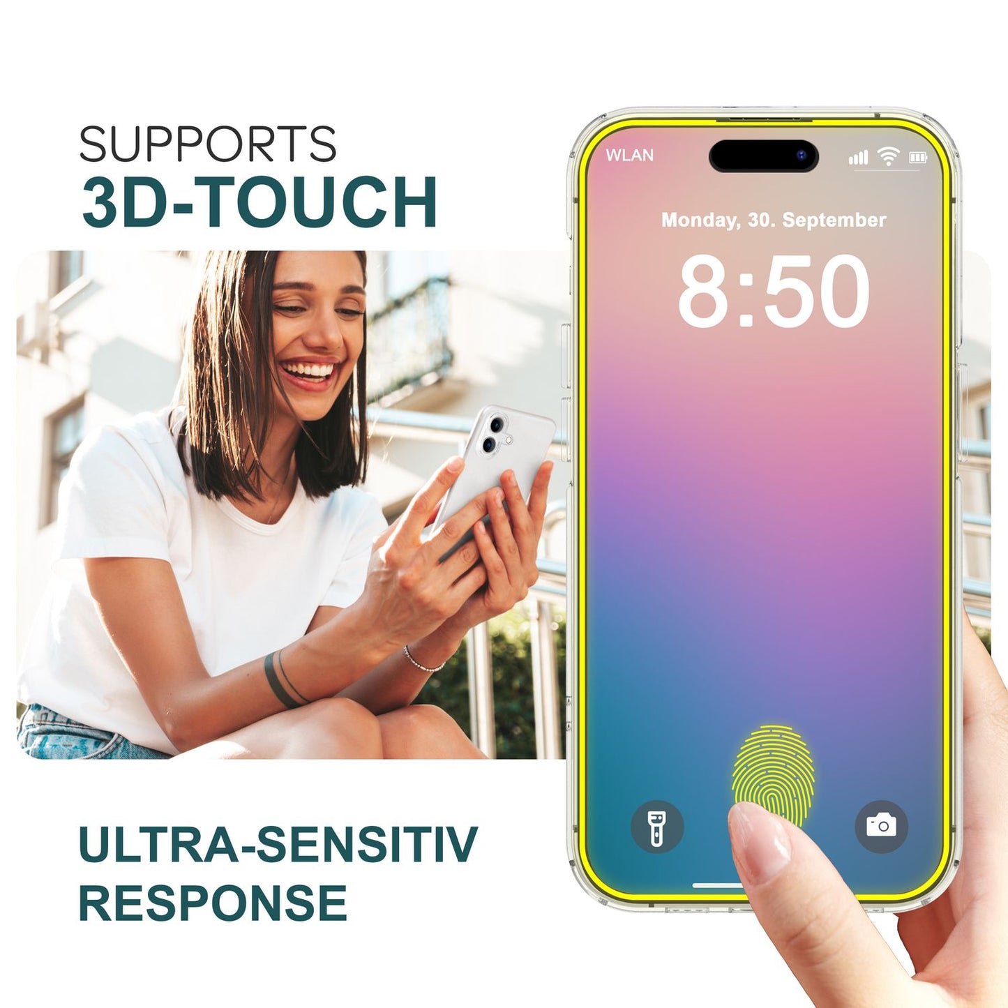 NALIA Set [3-in-1] 2x Schutzglas & 1x Rahmen kompatibel mit iPhone 16 Pro Glas, Klar Panzer-Glas 9H Full Screen-Protector Gehärtete Glasfolie Display-Schutz & Zubehör für Einfache Installation