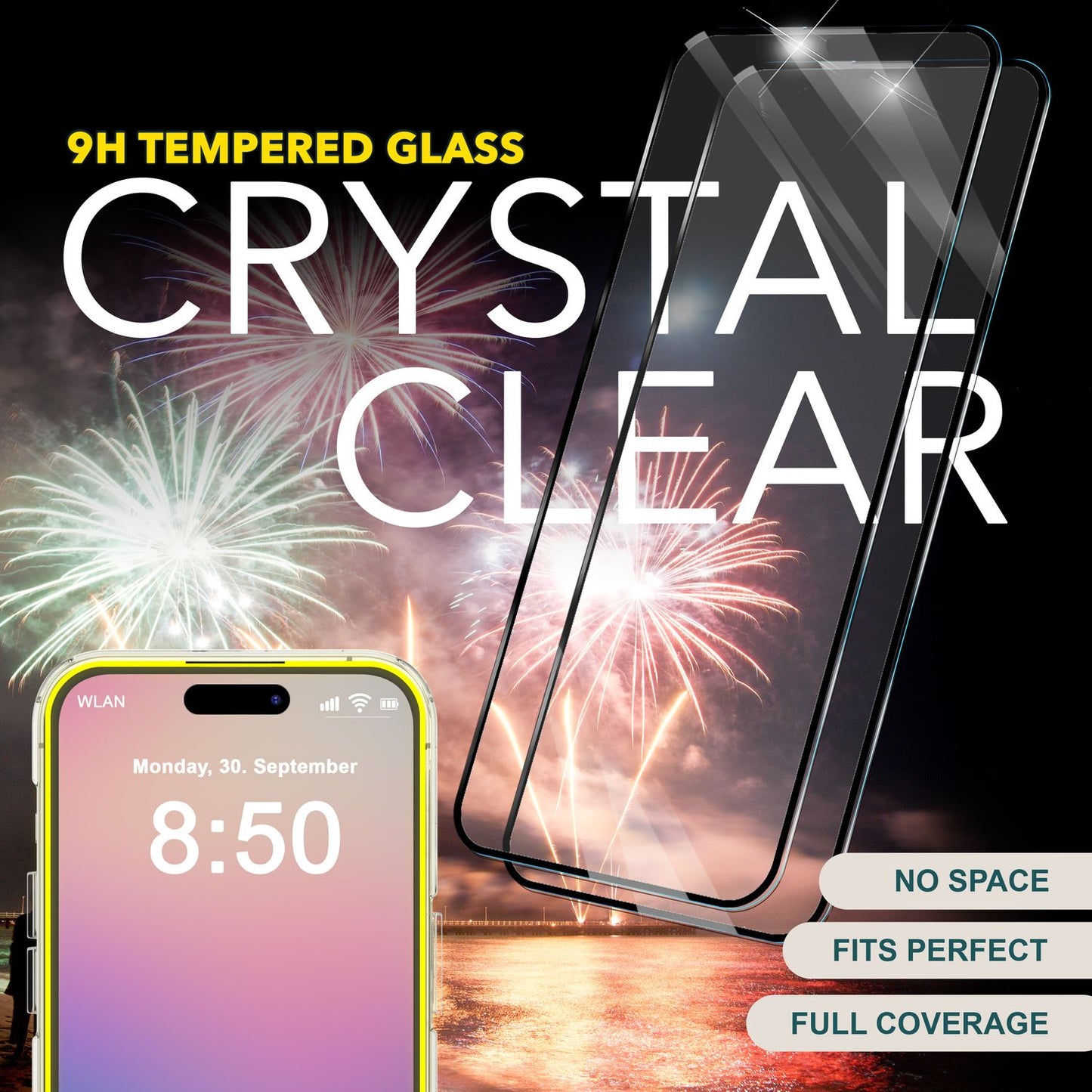 NALIA Set [3-in-1] 2x Schutzglas & 1x Rahmen kompatibel mit iPhone 16 Pro Glas, Klar Panzer-Glas 9H Full Screen-Protector Gehärtete Glasfolie Display-Schutz & Zubehör für Einfache Installation