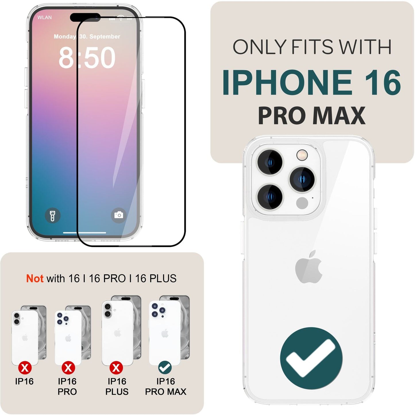 NALIA Set [3-in-1] 2x Schutzglas & 1x Rahmen kompatibel mit iPhone 16 Pro Max Glas, Klar Panzer-Glas 9H Full Screen-Protector Gehärtete Glasfolie Display-Schutz & Zubehör für Einfache Installation
