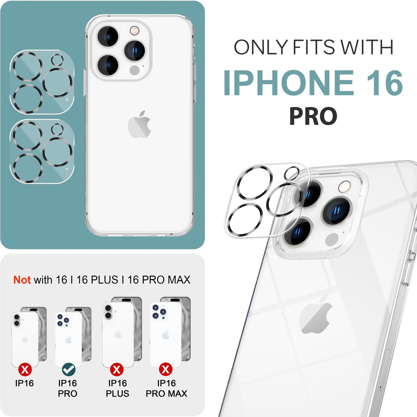 NALIA 2x Kamera-Schutzglas kompatibel mit iPhone 16 Pro Glas, Klarer Linsen-Schutz für Rückkamera, Kameraglas 9H Tempered Glass Protector Glasfolie Zwischenraum-Abdeckung, Kameraschutz Transparent