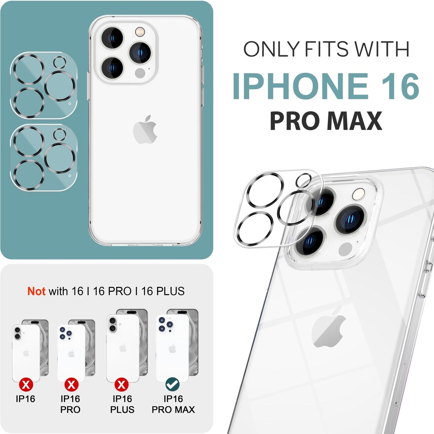 NALIA 2x Kamera-Schutzglas kompatibel mit iPhone 16 Pro Max Glas, Klarer Linsen-Schutz für Rückkamera, Kameraglas 9H Tempered Glass Protector Glasfolie Zwischen-Abdeckung, Kameraschutz Transparent