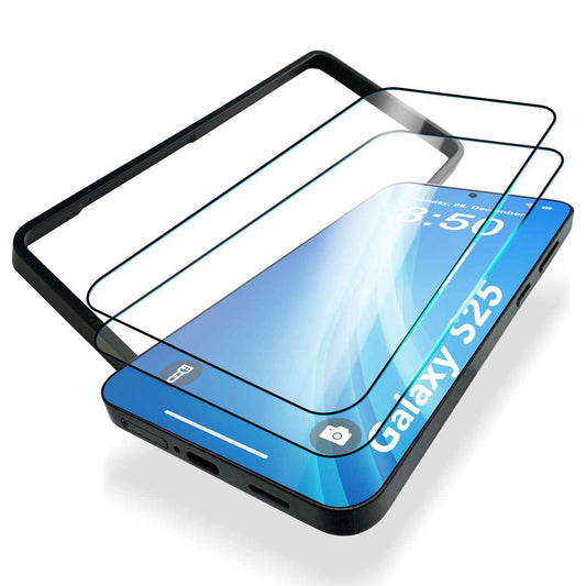 NALIA 2x Schutzglas für Samsung Galaxy S25 – Montagerahmen & 9H Full-Screen – ARMORGLASSX PRO (Glasfolie Transparent & Case-Friendly) – Marke aus Berlin