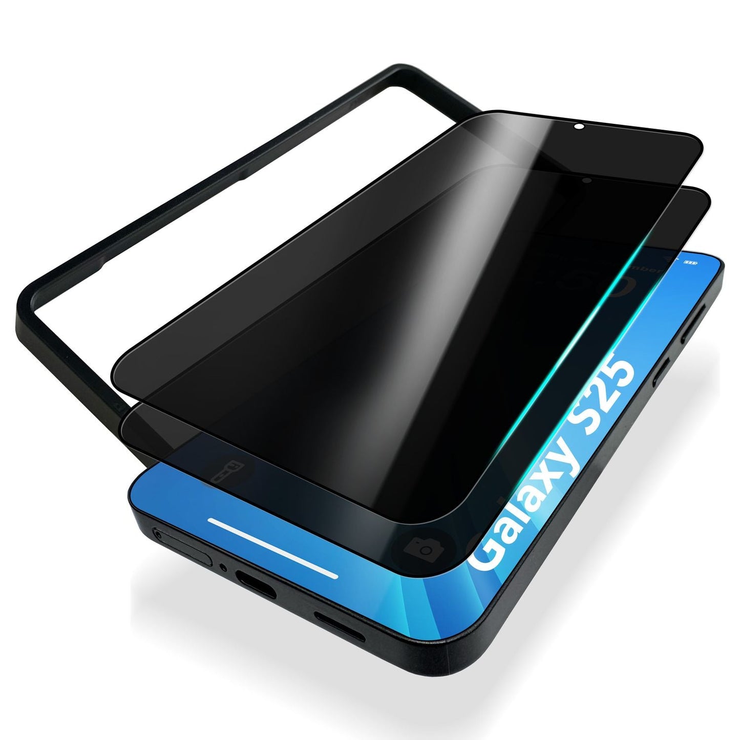 NALIA Privacy Blickschutzglas für Samsung Galaxy S25 – Inkl. Montagerahmen & 9H Härte – ANTISPYX PRO (Anti-Spy Displayschutz Full-Cover) – Marke aus Berlin