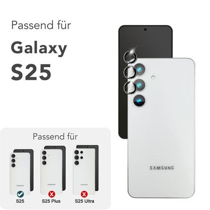 NALIA Glas Kameraschutzringe für Samsung Galaxy S25 – Linsenschutz & Case Friendly – FOCUS.PRO CLX (9H Härtegrad & Montagerahmen) – Marke aus Berlin
