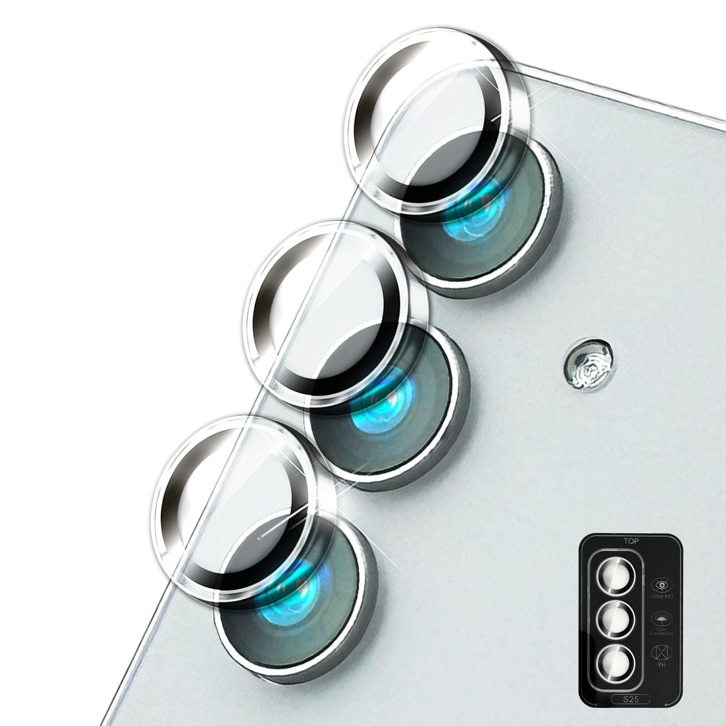 NALIA Glas Kameraschutzringe für Samsung Galaxy S25 – Linsenschutz & Case Friendly – FOCUS.PRO CLX (9H Härtegrad & Montagerahmen) – Marke aus Berlin