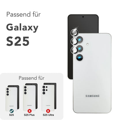 NALIA Glas Kameraschutzringe für Samsung Galaxy S25 – Linsenschutz & Case Friendly – FOCUS.PRO CLX (9H Härtegrad & Montagerahmen) – Marke aus Berlin
