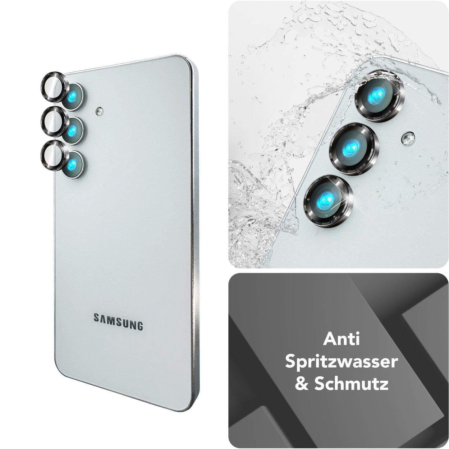 NALIA Glas Kameraschutzringe für Samsung Galaxy S25 – Linsenschutz & Case Friendly – FOCUS.PRO CLX (9H Härtegrad & Montagerahmen) – Marke aus Berlin