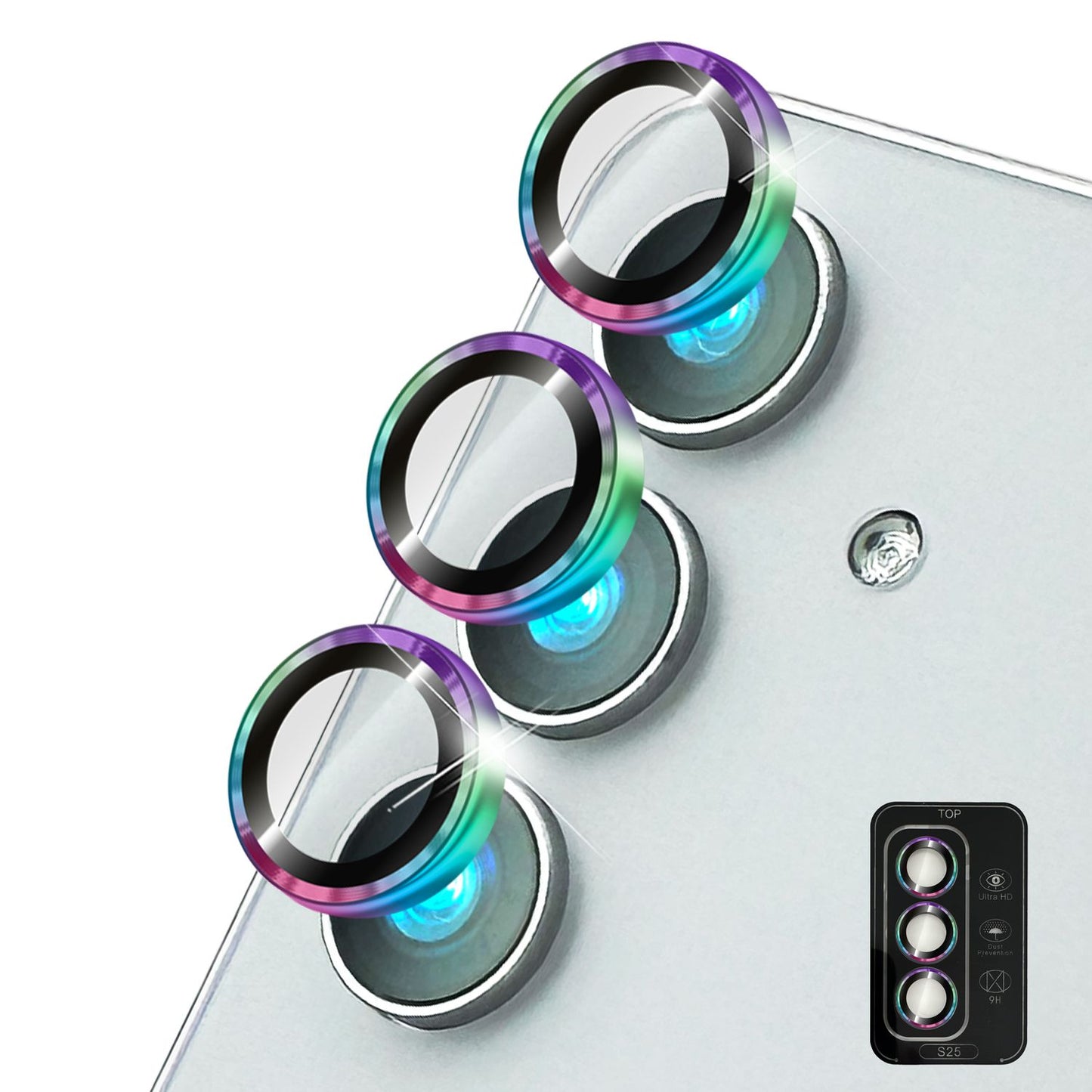 NALIA Glas Kameraschutzringe für Samsung Galaxy S25 – Linsenschutz & Case Friendly – FOCUS.PRO CLX (9H Härtegrad & Montagerahmen) – Marke aus Berlin
