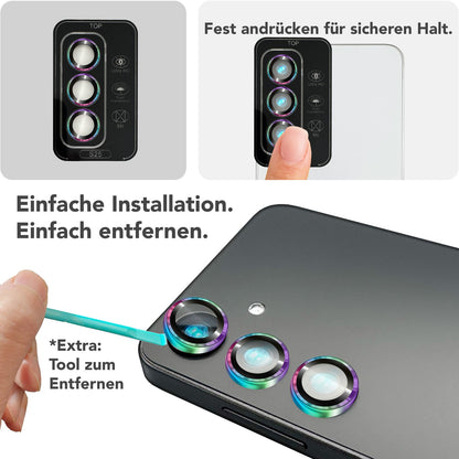 NALIA Glas Kameraschutzringe für Samsung Galaxy S25 – Linsenschutz & Case Friendly – FOCUS.PRO CLX (9H Härtegrad & Montagerahmen) – Marke aus Berlin