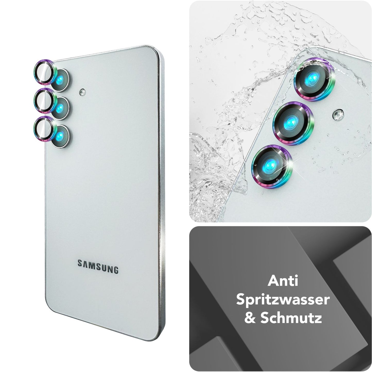 NALIA Glas Kameraschutzringe für Samsung Galaxy S25 – Linsenschutz & Case Friendly – FOCUS.PRO CLX (9H Härtegrad & Montagerahmen) – Marke aus Berlin