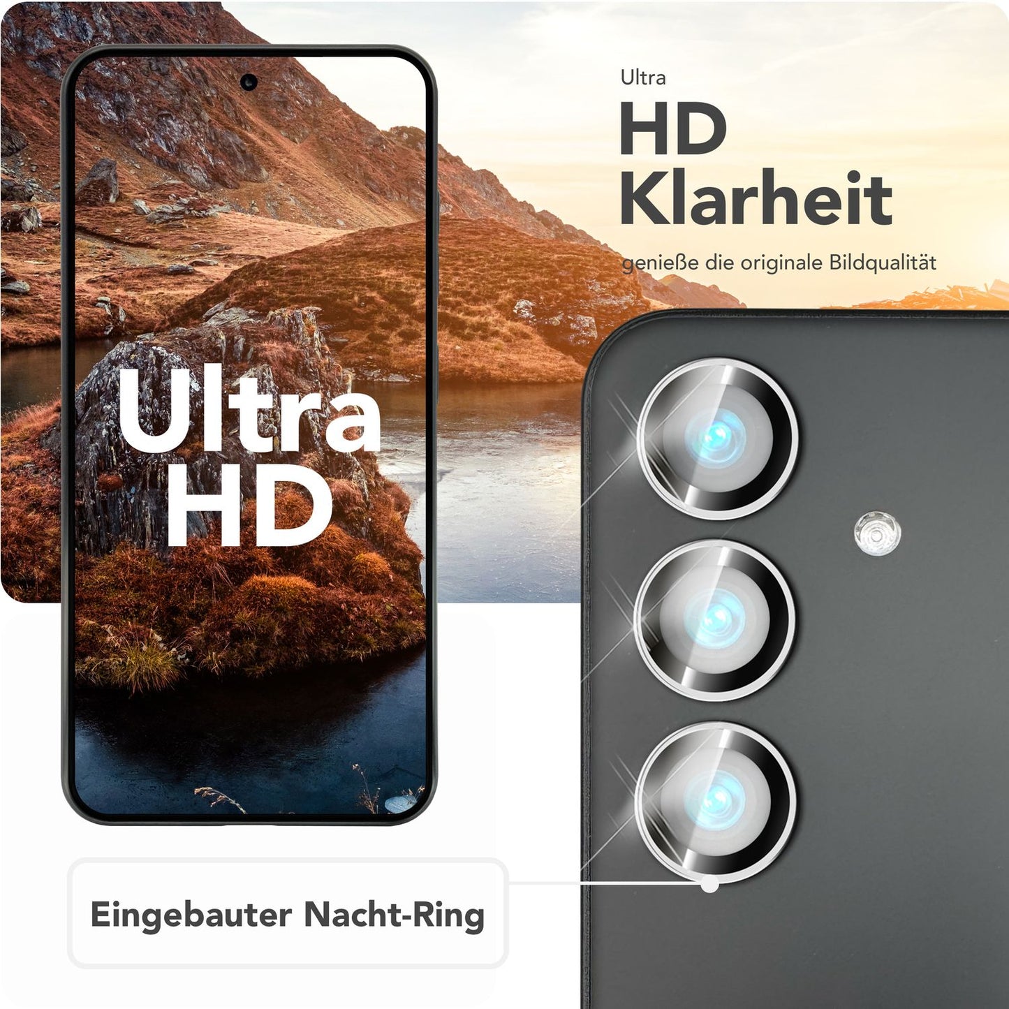 NALIA Glas Kameraschutzringe für Samsung Galaxy S25 – Linsenschutz & Case Friendly – FOCUS.PRO CLX (9H Härtegrad & Montagerahmen) – Marke aus Berlin
