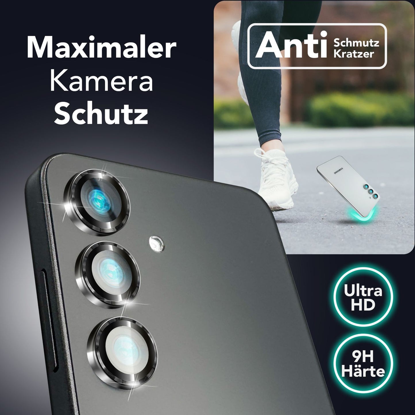 NALIA Glas Kameraschutzringe für Samsung Galaxy S25 Plus – Linsenschutz & Case Friendly – FOCUS.PRO CLX (9H Härtegrad & Montagerahmen) – Marke aus Berlin