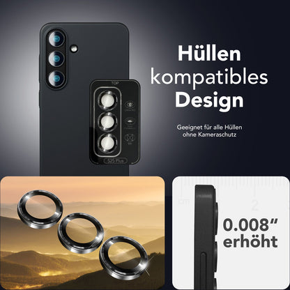 NALIA Glas Kameraschutzringe für Samsung Galaxy S25 Plus – Linsenschutz & Case Friendly – FOCUS.PRO CLX (9H Härtegrad & Montagerahmen) – Marke aus Berlin