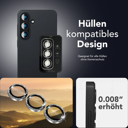NALIA Glas Kameraschutzringe für Samsung Galaxy S25 Plus – Linsenschutz & Case Friendly – FOCUS.PRO CLX (9H Härtegrad & Montagerahmen) – Marke aus Berlin