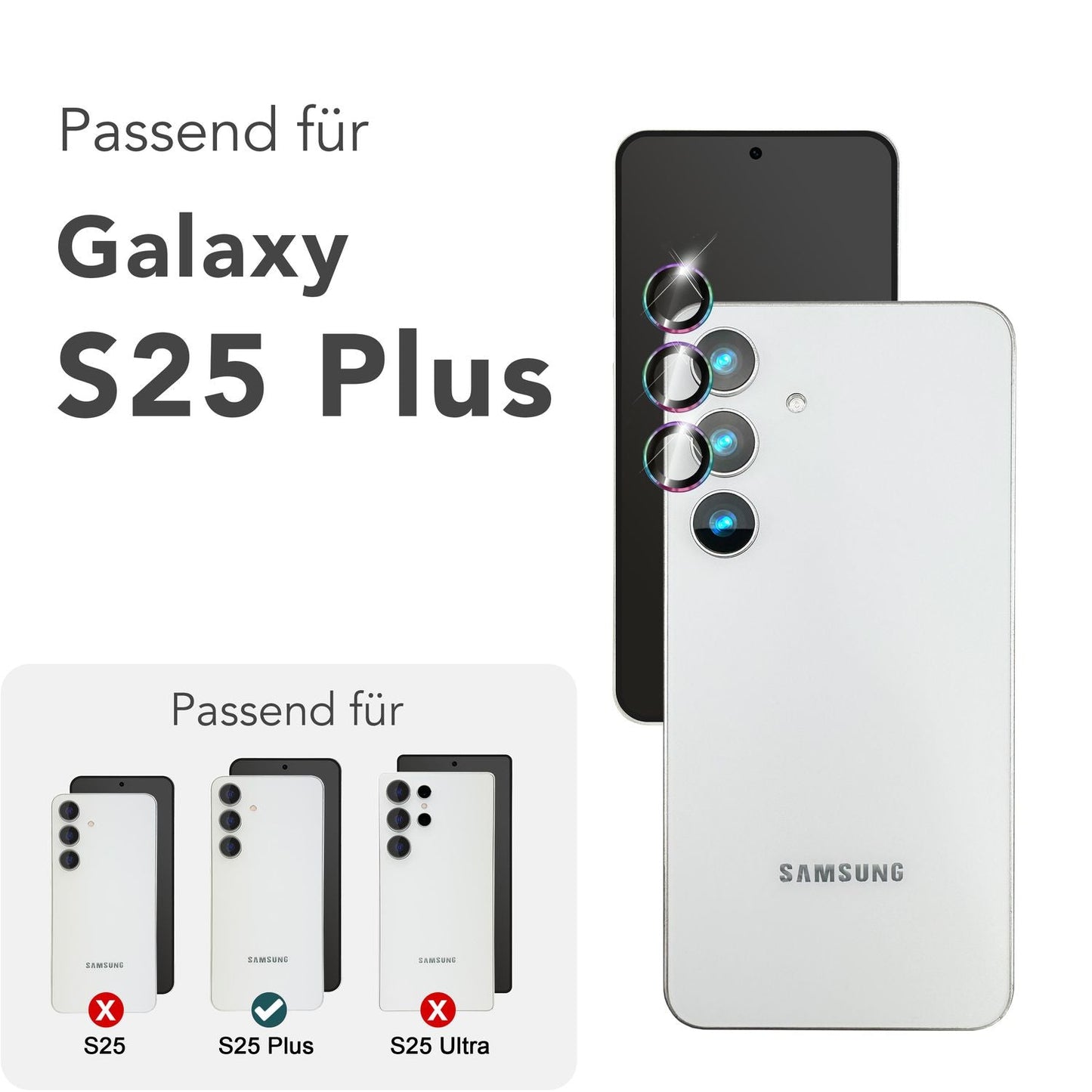 NALIA Glas Kameraschutzringe für Samsung Galaxy S25 Plus – Linsenschutz & Case Friendly – FOCUS.PRO CLX (9H Härtegrad & Montagerahmen) – Marke aus Berlin