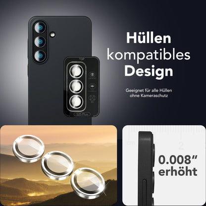 NALIA Glas Kameraschutzringe für Samsung Galaxy S25 Plus – Linsenschutz & Case Friendly – FOCUS.PRO CLX (9H Härtegrad & Montagerahmen) – Marke aus Berlin