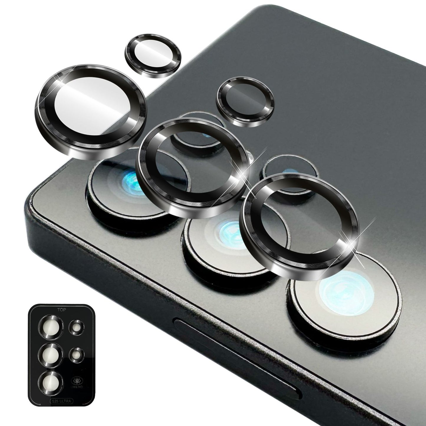 NALIA Glas Kameraschutzringe für Samsung Galaxy S25 Ultra – Linsenschutz & Case Friendly – FOCUS.PRO CLX (9H Härtegrad & Montagerahmen) – Marke aus Berlin
