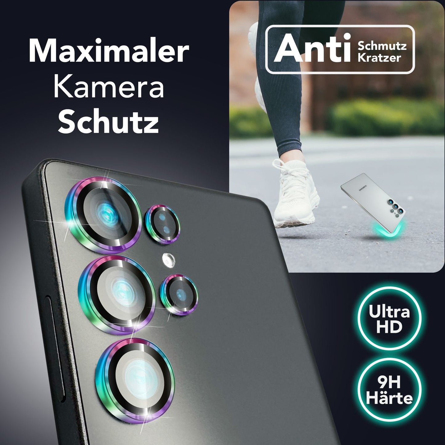 NALIA Glas Kameraschutzringe für Samsung Galaxy S25 Ultra – Linsenschutz & Case Friendly – FOCUS.PRO CLX (9H Härtegrad & Montagerahmen) – Marke aus Berlin