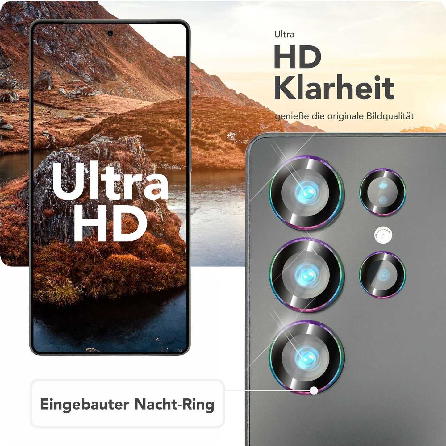 NALIA Glas Kameraschutzringe für Samsung Galaxy S25 Ultra – Linsenschutz & Case Friendly – FOCUS.PRO CLX (9H Härtegrad & Montagerahmen) – Marke aus Berlin