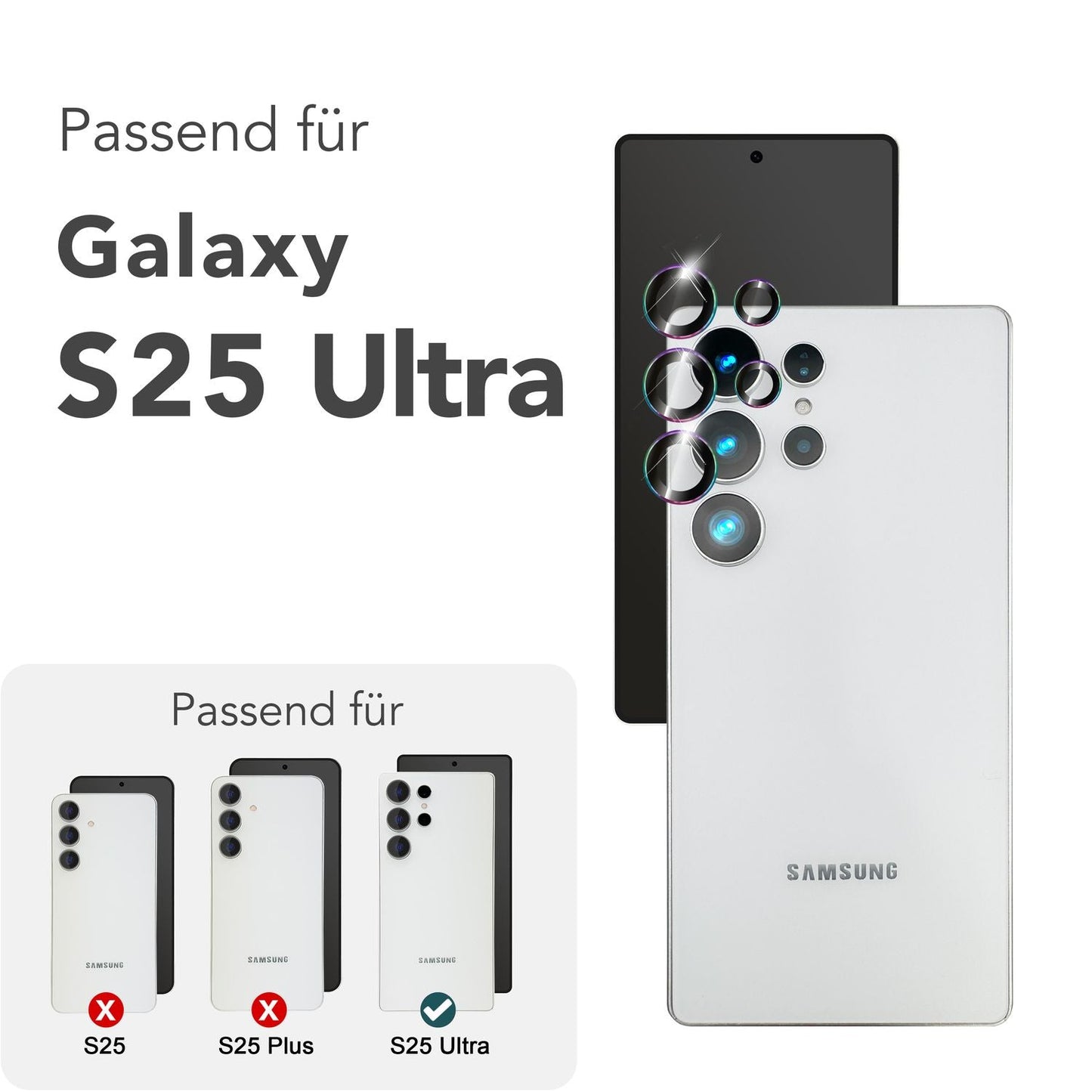 NALIA Glas Kameraschutzringe für Samsung Galaxy S25 Ultra – Linsenschutz & Case Friendly – FOCUS.PRO CLX (9H Härtegrad & Montagerahmen) – Marke aus Berlin