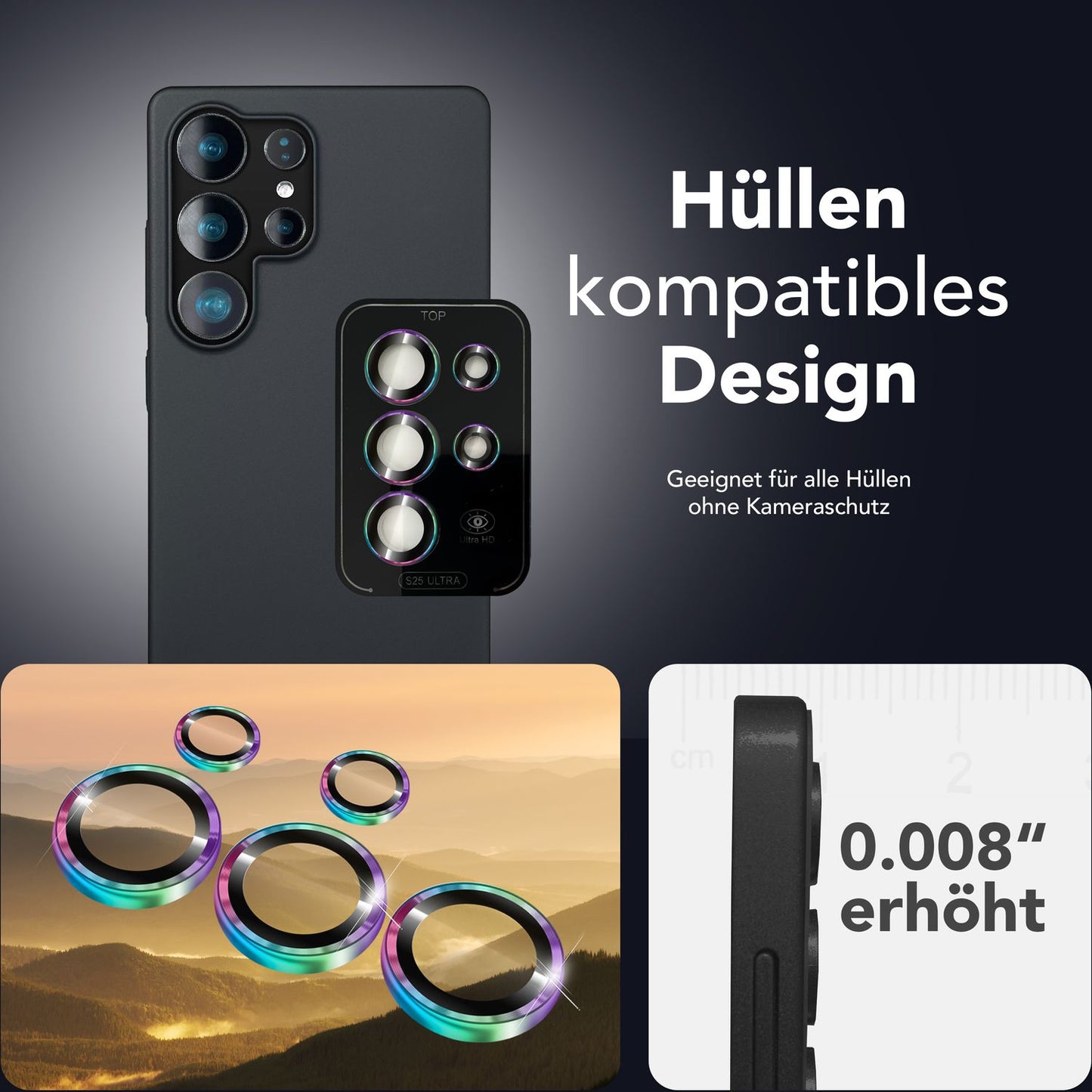 NALIA Glas Kameraschutzringe für Samsung Galaxy S25 Ultra – Linsenschutz & Case Friendly – FOCUS.PRO CLX (9H Härtegrad & Montagerahmen) – Marke aus Berlin