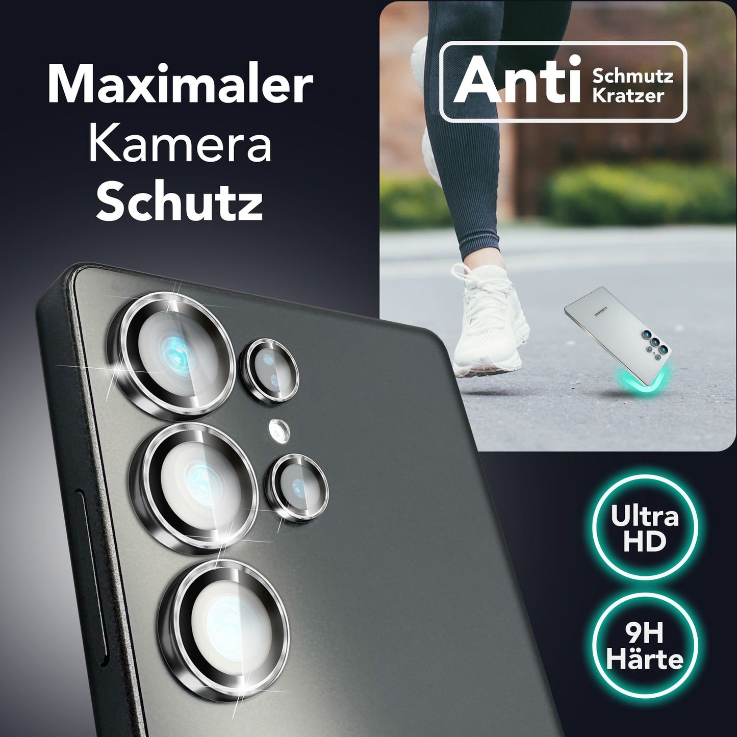 NALIA Glas Kameraschutzringe für Samsung Galaxy S25 Ultra – Linsenschutz & Case Friendly – FOCUS.PRO CLX (9H Härtegrad & Montagerahmen) – Marke aus Berlin