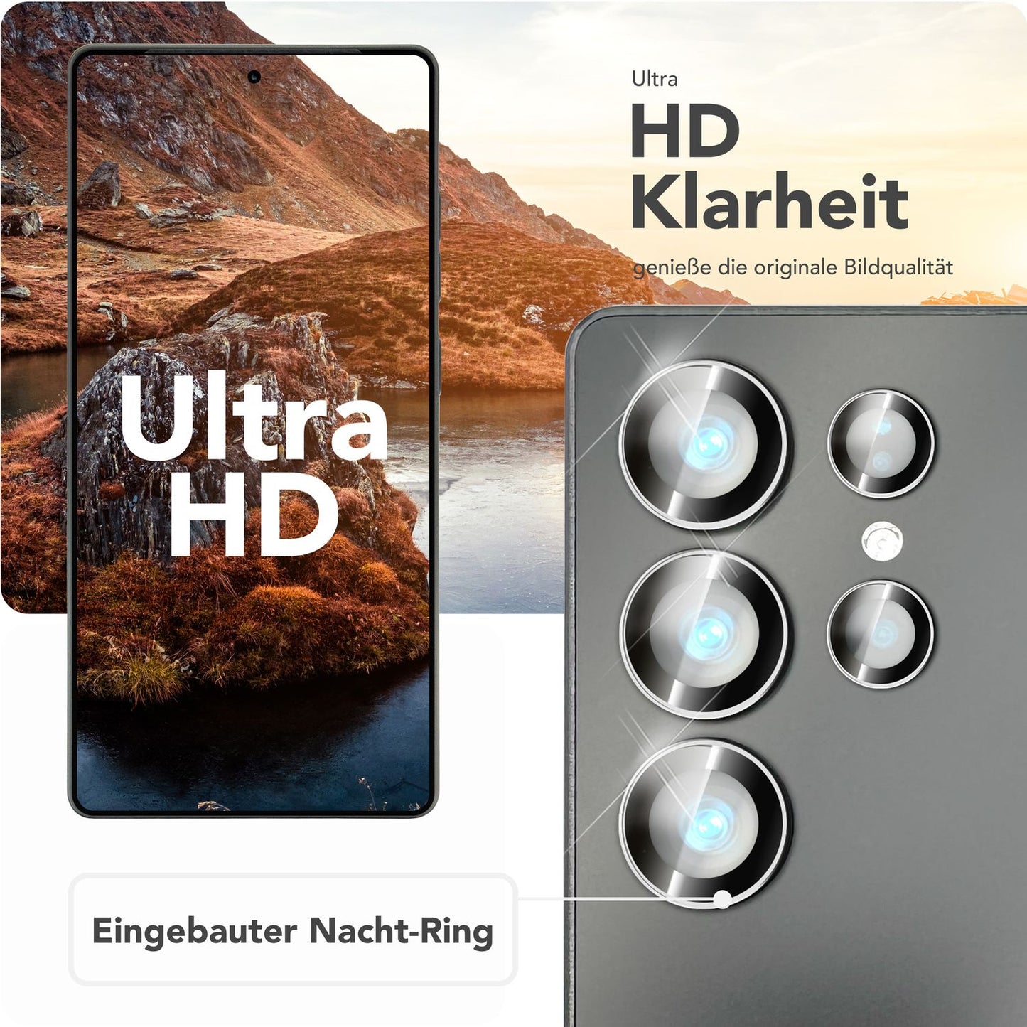 NALIA Glas Kameraschutzringe für Samsung Galaxy S25 Ultra – Linsenschutz & Case Friendly – FOCUS.PRO CLX (9H Härtegrad & Montagerahmen) – Marke aus Berlin