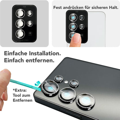 NALIA Glas Kameraschutzringe für Samsung Galaxy S25 Ultra – Linsenschutz & Case Friendly – FOCUS.PRO CLX (9H Härtegrad & Montagerahmen) – Marke aus Berlin